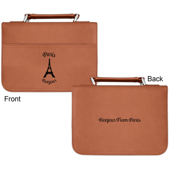 Paris Bonjour and Eiffel Tower Cognac Leatherette Bible Covers - Small Double Sided Apvl