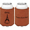 Paris Bonjour and Eiffel Tower Cognac Leatherette Can Sleeve - Double Sided Front and Back