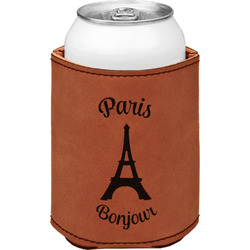Paris Bonjour and Eiffel Tower Leatherette Can Sleeve - Double Sided (Personalized)