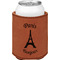 Paris Bonjour and Eiffel Tower Cognac Leatherette Can Sleeve - Single Front