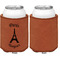 Paris Bonjour and Eiffel Tower Cognac Leatherette Can Sleeve - Single Sided Front and Back
