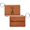 Paris Bonjour and Eiffel Tower Cognac Leatherette Keychain ID Holders - Front and Back Apvl