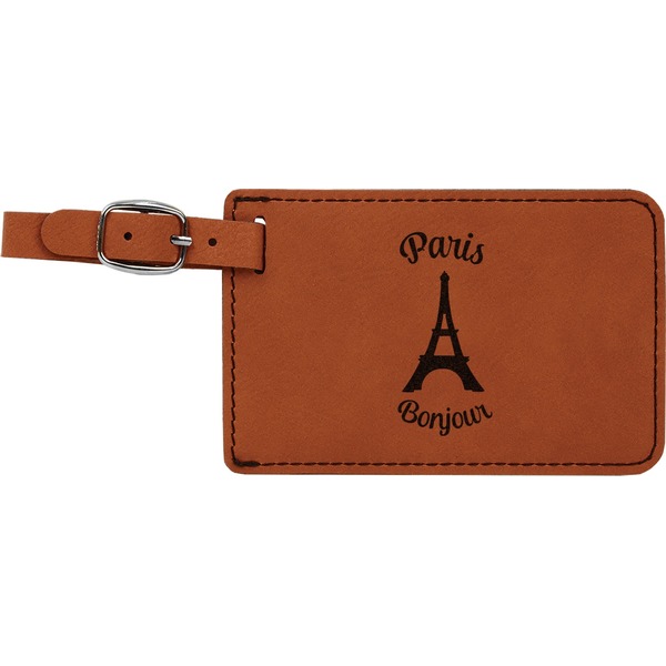Custom Paris Bonjour and Eiffel Tower Leatherette Luggage Tag (Personalized)