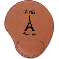 Paris Bonjour and Eiffel Tower Leatherette Mouse Pad with Wrist Support (Personalized)