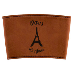 Paris Bonjour and Eiffel Tower Leatherette Cup Sleeve (Personalized)