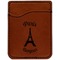 Paris Bonjour and Eiffel Tower Cognac Leatherette Phone Wallet close up