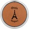 Paris Bonjour and Eiffel Tower Cognac Leatherette Round Coasters w/ Silver Edge - Single