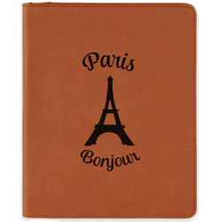 Paris Bonjour and Eiffel Tower Leatherette Zipper Portfolio with Notepad - Single Sided (Personalized)