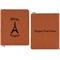 Paris Bonjour and Eiffel Tower Cognac Leatherette Zipper Portfolios with Notepad - Double Sided - Apvl