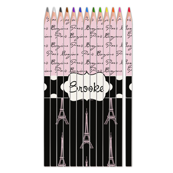 Custom Paris Bonjour and Eiffel Tower Colored Pencils (Personalized)