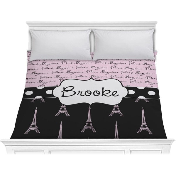 Custom Paris Bonjour and Eiffel Tower Comforter - King (Personalized)