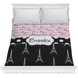 Paris Bonjour and Eiffel Tower Comforter - Full / Queen (Personalized)