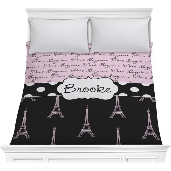 Custom Paris Bonjour and Eiffel Tower Comforter - Full / Queen (Personalized)