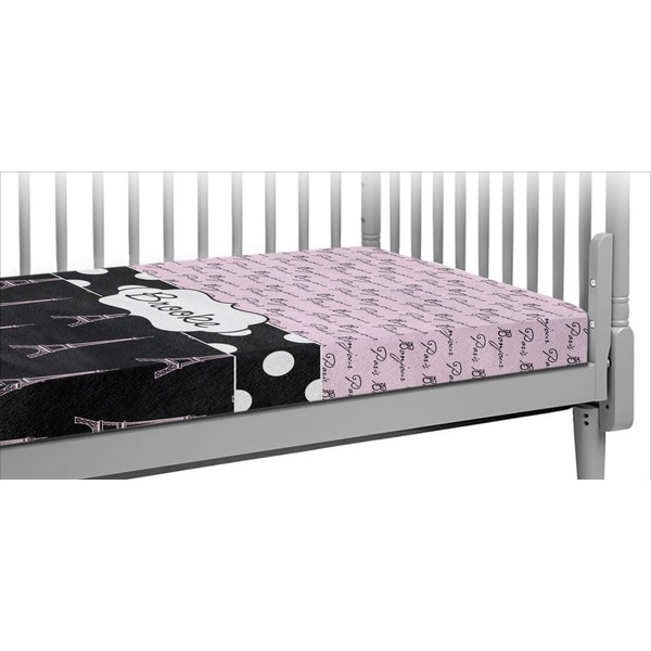 Custom Paris Bonjour and Eiffel Tower Crib Fitted Sheet (Personalized)