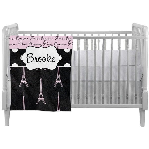 Custom Paris Bonjour and Eiffel Tower Crib Comforter / Quilt (Personalized)