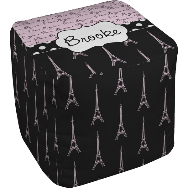 Custom Paris Bonjour and Eiffel Tower Cube Pouf Ottoman - 18" (Personalized)