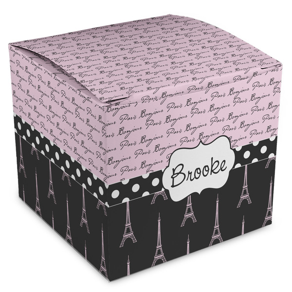 Custom Paris Bonjour and Eiffel Tower Cube Favor Gift Boxes (Personalized)