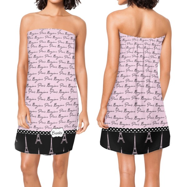 Paris Bonjour and Eiffel Tower Custom Bath Wrap - Front & Back View