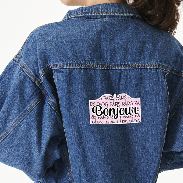 Custom Paris Bonjour and Eiffel Tower Twill Iron On Patch - Custom Shape - X-Large (Personalized)
