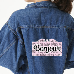 Paris Bonjour and Eiffel Tower Twill Iron On Patch - Custom Shape - 2XL - Set of 4 (Personalized)
