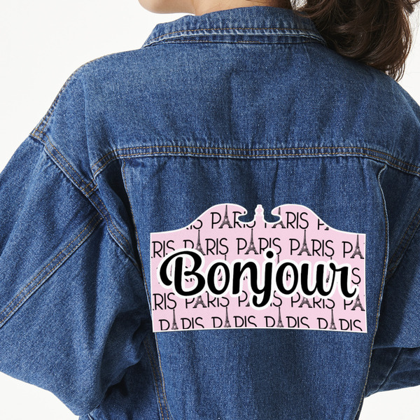 Custom Paris Bonjour and Eiffel Tower Twill Iron On Patch - Custom Shape - 3XL (Personalized)