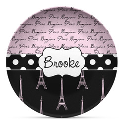 Paris Bonjour and Eiffel Tower Microwave Safe Plastic Plate - Composite Polymer (Personalized)