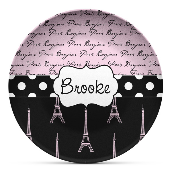 Custom Paris Bonjour and Eiffel Tower Microwave Safe Plastic Plate - Composite Polymer (Personalized)