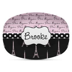 Paris Bonjour and Eiffel Tower Plastic Platter - Microwave & Oven Safe Composite Polymer (Personalized)