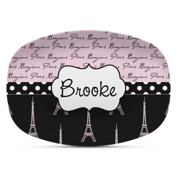 Custom Paris Bonjour and Eiffel Tower Plastic Platter - Microwave & Oven Safe Composite Polymer (Personalized)