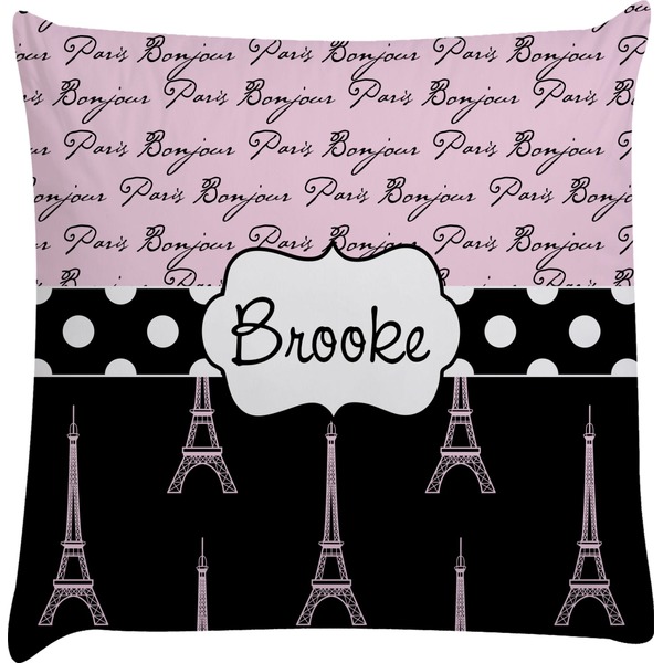 Custom Paris Bonjour and Eiffel Tower Decorative Pillow Case (Personalized)