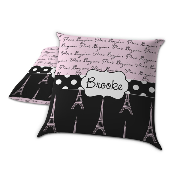 Paris Bonjour and Eiffel Tower Decorative Pillow Case - TWO