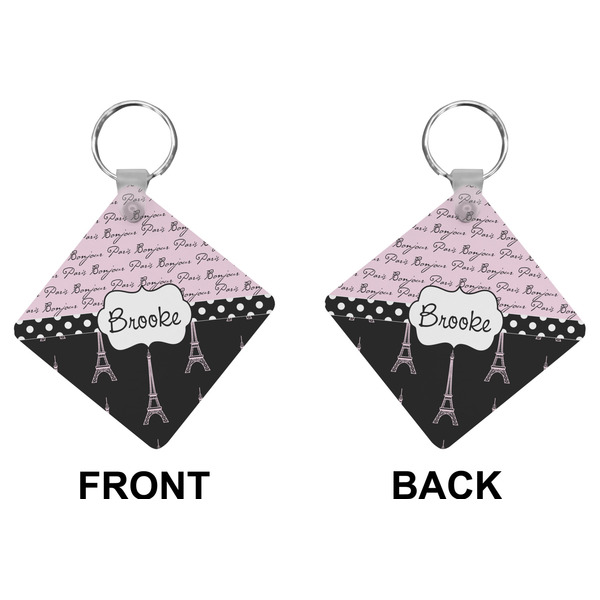 Paris Bonjour and Eiffel Tower Diamond Keychain (Front + Back)
