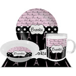 Paris Bonjour and Eiffel Tower Dinner Set - Single 4 Pc Setting w/ Name or Text