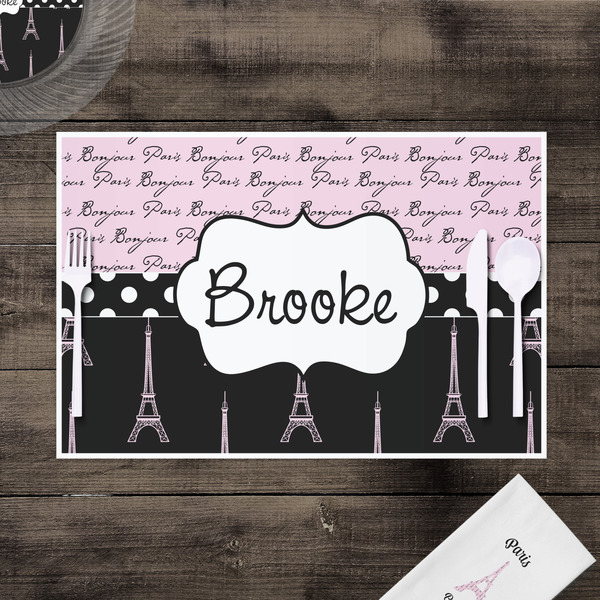 Paris Bonjour and Eiffel Tower Disposable Paper Placemat - In Context