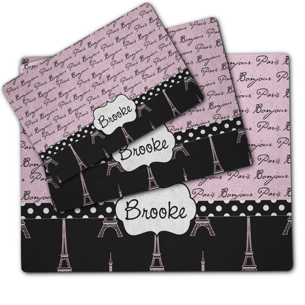 Paris Bonjour and Eiffel Tower Dog Food Mat - MAIN (sm, med, lrg)