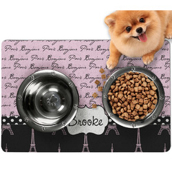 Paris Bonjour and Eiffel Tower Dog Food Mat - Small w/ Name or Text