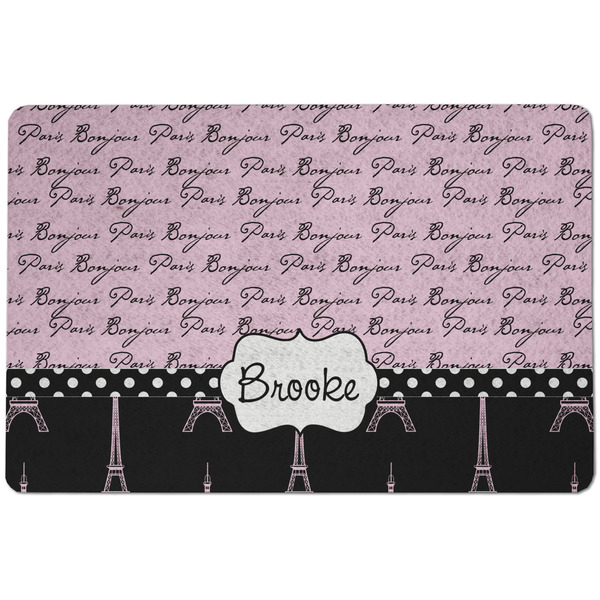 Custom Paris Bonjour and Eiffel Tower Dog Food Mat w/ Name or Text