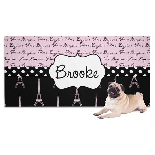 Custom Paris Bonjour and Eiffel Tower Dog Towel (Personalized)