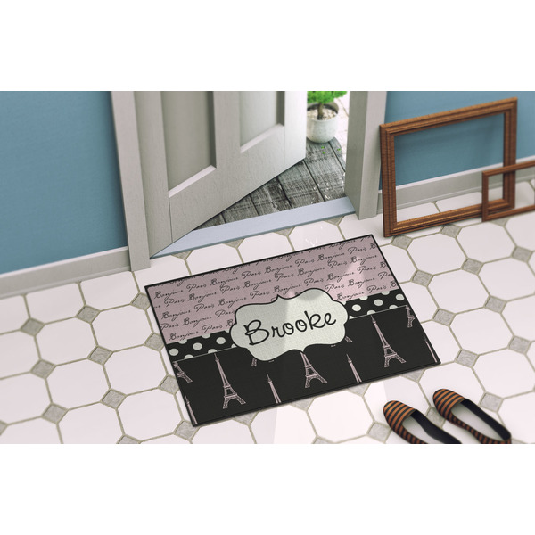 Paris Bonjour and Eiffel Tower Door Mat Lifestyle