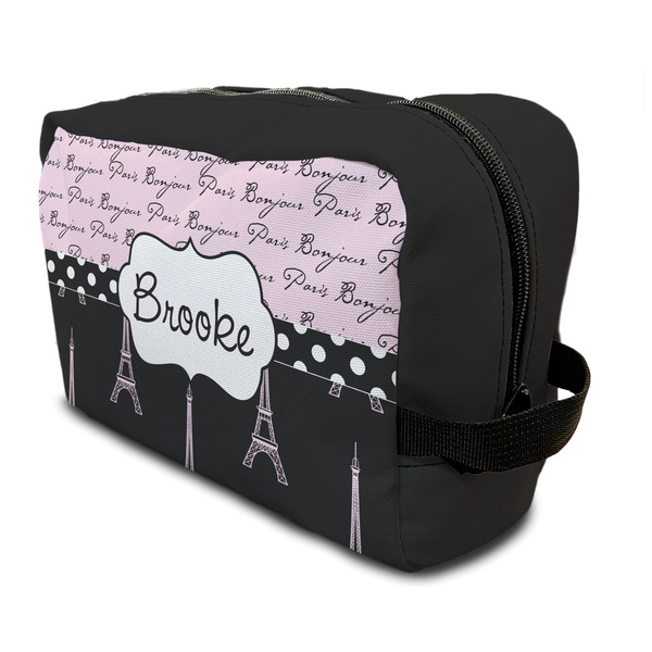 Custom Paris Bonjour and Eiffel Tower Toiletry Bag / Dopp Kit (Personalized)