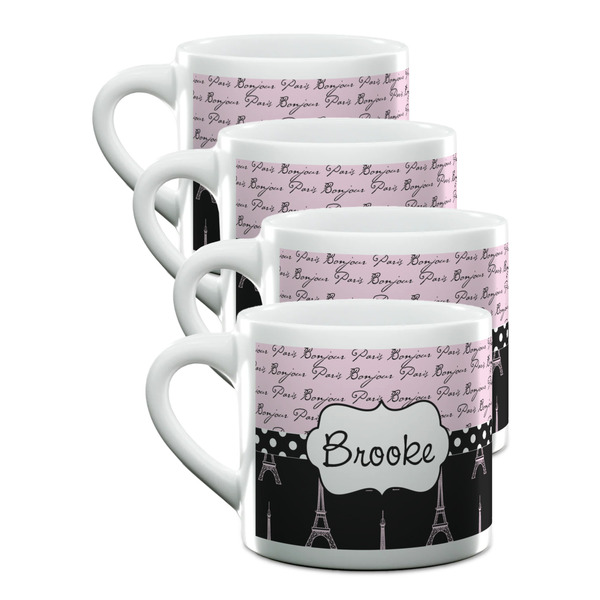 Custom Paris Bonjour and Eiffel Tower Double Shot Espresso Cups - Set of 4 (Personalized)