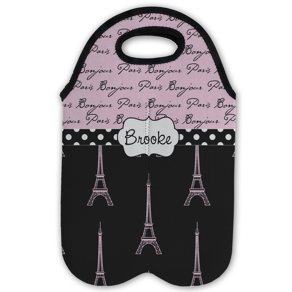 Paris Bonjour and Eiffel Tower Double Wine Tote - Flat (new)