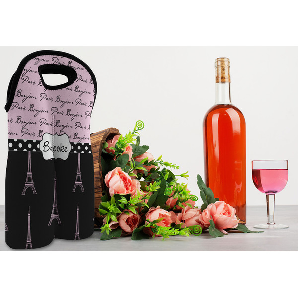 Paris Bonjour and Eiffel Tower Double Wine Tote - LIFESTYLE (new)