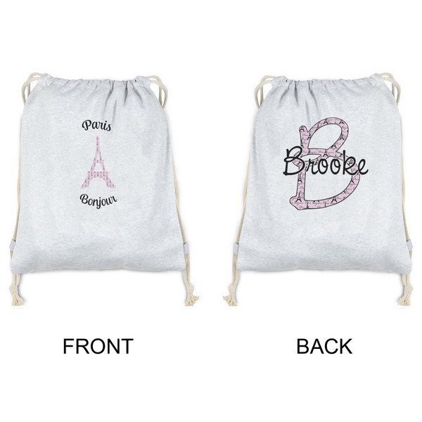 Paris Bonjour and Eiffel Tower Drawstring Backpacks - Sweatshirt Fleece - Double Sided - APPROVAL