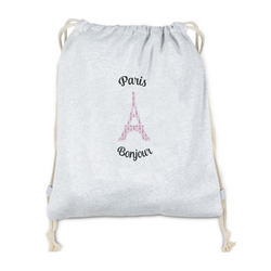 Paris Bonjour and Eiffel Tower Drawstring Backpack - Sweatshirt Fleece - Double Sided (Personalized)