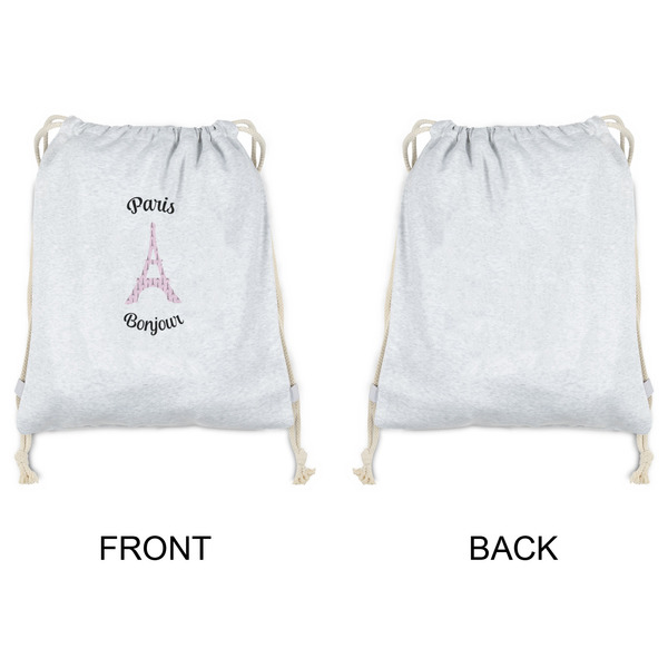 Paris Bonjour and Eiffel Tower Drawstring Backpacks - Sweatshirt Fleece - Single Sided - APPROVAL