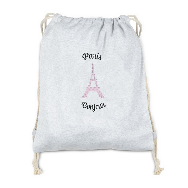 Custom Paris Bonjour and Eiffel Tower Drawstring Backpack - Sweatshirt Fleece (Personalized)