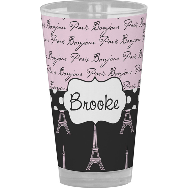 Custom Paris Bonjour and Eiffel Tower Pint Glass - Full Color (Personalized)