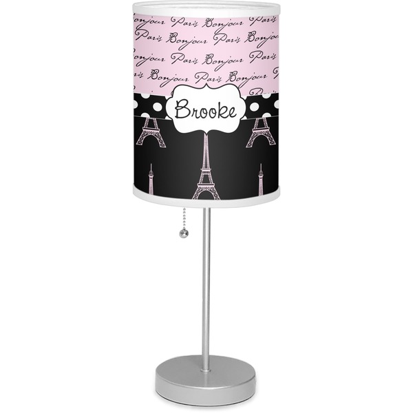 Custom Paris Bonjour and Eiffel Tower 7" Drum Lamp with Shade (Personalized)