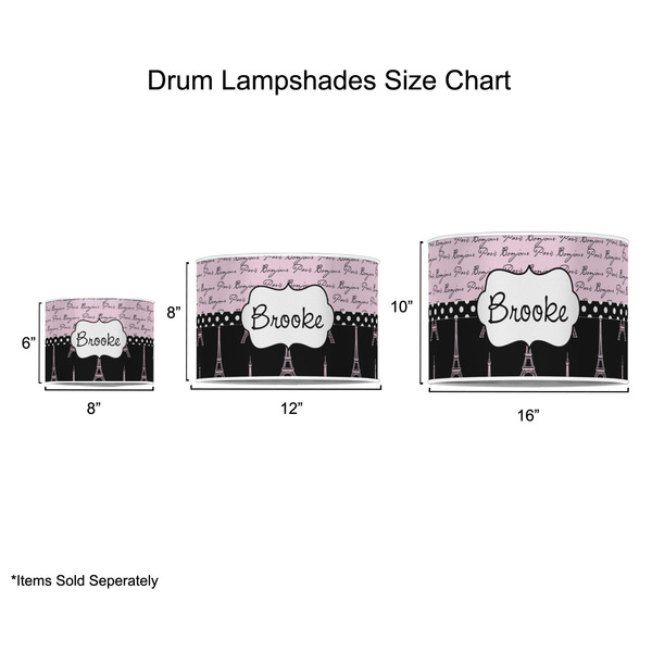 Paris Bonjour and Eiffel Tower Drum Lampshades - Sizing Chart